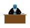 Robot boss. Businessman cyborg. Business man on desk. Vector ill