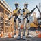 Robot builders work on a construction site with tools. Made with AI