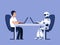 Robot and businessman. Robots vs human, future replacement conflict. Ai, artificial intelligence vector concept