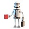 Robot businessman in suit and eyeglasses holding cup of coffee. 3D illustration. Isolated