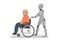 Robot caring for disabled senior man in wheelchair.