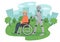 Robot caring for disabled senior man in wheelchair in the city park.