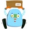 Robot carries a parcel box. Cute robot character illustration of automatic delivery service. Robotic delivery service
