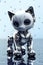 A robot cat sitting on top of a reflective surface. Generative AI image.
