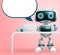 Robot character dialog vector background design. Robotic 3d character with speech bubble for modern cyborg technology.