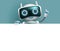 Robot character vector background design. Robotic 3d character holding empty white board with space for text and messages.