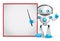 Robot character vector illustration with friendly gesture teaching or showing technology