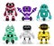 Robot characters vector set. Robotic character with modern technology cyborg and android robots design isolated.