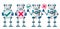 Robot characters vector set. White robotic cyborg holding placards