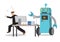 Robot chase away office worker by doing his job. Isolated vector cartoon illustration