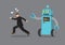 Robot chasing after a businessman. Business concept of the problem of artificial intelligence, automation or technology that might