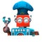 Robot Chef with blank empty board. 3D illustration. Isolated. Co