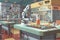 A Robot Chef Preparing Food in a 1950s-style Diner. Generative ai