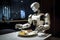 Robot cleaning the food from the table. Artificial intelligence helping people.
