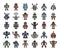 Robot color outline vector icons