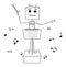 Robot Conductor Leading Orchestra, Vector Cartoon Stick Figure Illustration