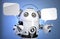 Robot customer service operator with headset and speech bubbles. Isolated, contains clipping path