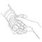 Robot or cyborg arm and hand human handshake continuous line drawing vector line icon logo template.Cyber communication