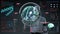 Robot, cyborg touching digital screen, humanoid, Scanning Brain in digital display dashboard. X-ray view