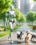 Robot Dog Walker Trainer Futuristic Artificial Intelligence Pets Caregiver Outdoor Strolling AI Generated