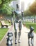 Robot Dog Walker Trainer Futuristic Artificial Intelligence Pets Caregiver Outdoor Strolling AI Generated