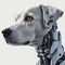 Robot dog with white body and brown spots on its ears is looking into the camera. Generative AI