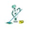 Robot doing housework on cleaning home - washing floor with wet mop isolated on white background.