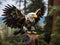 A robot eagle perched on a branch