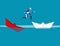 Robot escaping sunken paper boat ship. Concept business vector illustration, Flat character design, Cartoon business style