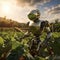 Robot Farmer Tending to a Vibrant Field of Crops