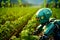 Robot farmers agriculture technology farm automatisation. Generative AI