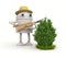 Robot gardener. Robot cuts bush