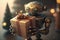 Robot with a gift, festive atmosphere. AI generative