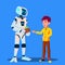 Robot Gives Money To Child Vector. Isolated Illustration
