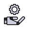 Robot hand with gear vector, Robotics related filled design icon