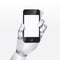 Robot hand hold smartphone design vector illustration concept.