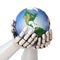 Robot hand holding planet Earth 3d rendering