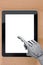 Robot hand using touchscreen tablet blank screen.