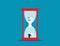 Robot head ageing as pours into bottom of hourglass. Concept business vector illustration