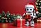 Robot is holding christmas present. Generative AI