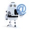 Robot holding an email symbol. Isolated. Contain clipping path