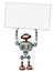 A robot holding an empty poster above its head