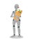 Robot holding grocery bag on white background.