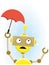 Robot holds small umbrella to protect against rain