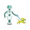 Robot housekeeper walks dog - cartoon character isolated on white background.