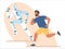 Robot and human running marathon race, flat vector illustration. Ai, robotic machine winning competition.