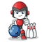 Robot humanoid playing bowling mascot vector cartoon illustration