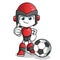 Robot humanoid playing football mascot vector cartoon illustration