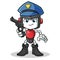 Robot humanoid police holding gun mascot cartoon illustration