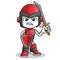 Robot humanoid warior holding sword and shield mascot cartoon illustration